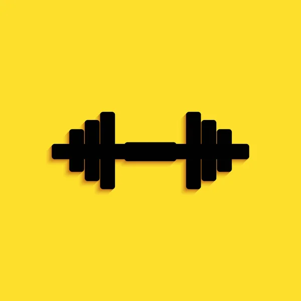 Icono Black Dumbbell Aislado Sobre Fondo Amarillo Icono Levantamiento Muscular — Archivo Imágenes Vectoriales