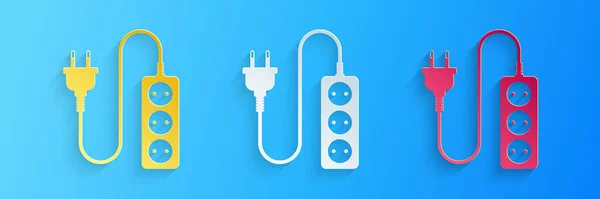 Paper Cut Electric Extension Cord Icon Isolated Blue Background Power — Stock Vector