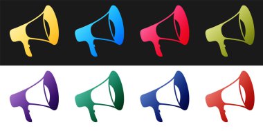 Megafon simgesini siyah beyaz arkaplanda izole et. Vektör.