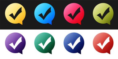 Siyah ve beyaz arkaplanda izole edilmiş daire simgesini işaretle. Seçim düğmesi işareti. İşaretleme sembolü. Konuşma balonu ikonu. Vektör.