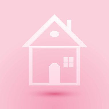 Kağıt kesiği ev simgesi pembe arka planda izole edilmiş. Ev sembolü. Kağıt sanatı tarzı. Vektör.