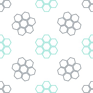 Yeşil bal peteği işareti simgesi beyaz arkaplanda izole edilmiş pürüzsüz desen. Bal hücrelerinin sembolü. Tatlı doğal yemek. Vektör.