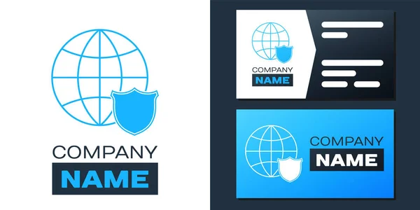 Logotype Shield Avec Icône Globe Mondial Isolé Sur Fond Blanc — Image vectorielle