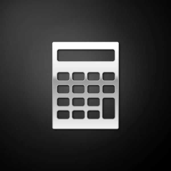 Ícone Calculadora Prata Isolado Fundo Preto Símbolo Contabilístico Cálculos Negócios — Vetor de Stock