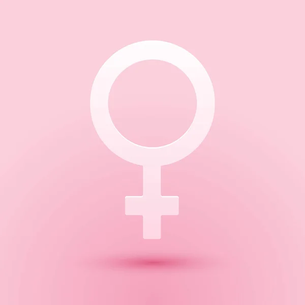 Papiergeschnittenes Weibliches Gender Symbol Auf Rosa Hintergrund Isoliert Venus Symbol — Stockvektor