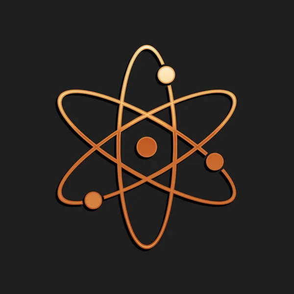 Значок Золотого Атома Ізольовано Чорному Тлі Символ Науки Освіти Ядерної — стоковий вектор