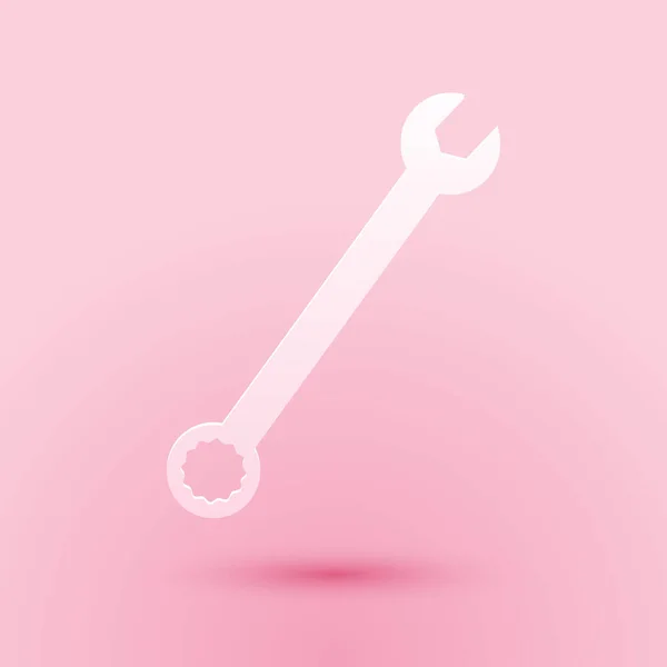 Paper Cut Spanner Icon Isolated Pink Background Paper Art Style — Stock Vector