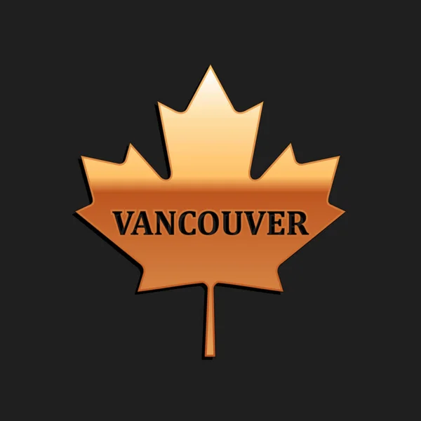 Goldfarbenes Kanadisches Ahornblatt Mit Ikone Des Stadtnamens Vancouver Auf Schwarzem — Stockvektor