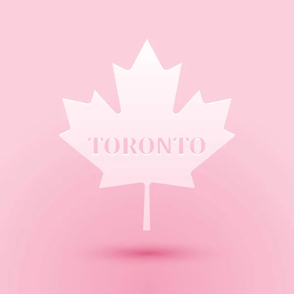 Pappersklipp Kanadensiska Lönnlöv Med Stadens Namn Toronto Ikon Isolerad Rosa — Stock vektor