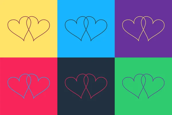 Pop Art Dos Corazones Vinculados Icono Aislado Fondo Color Corazón — Vector de stock