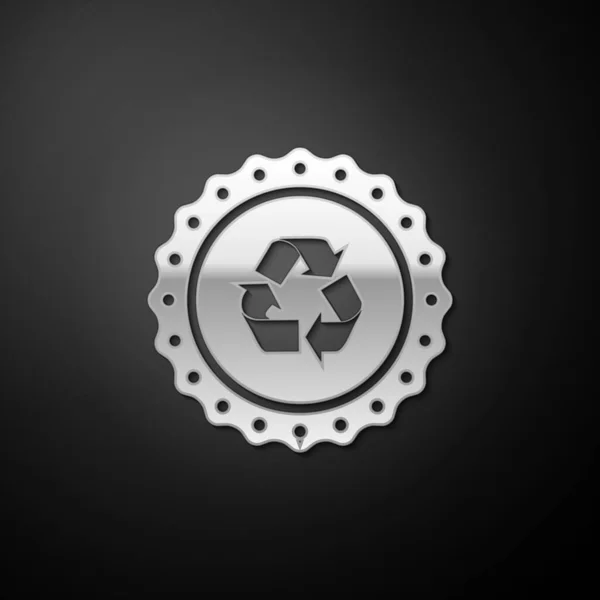 Silver Recycle Icône Étiquette Symbole Isolé Sur Fond Noir Symbole — Image vectorielle