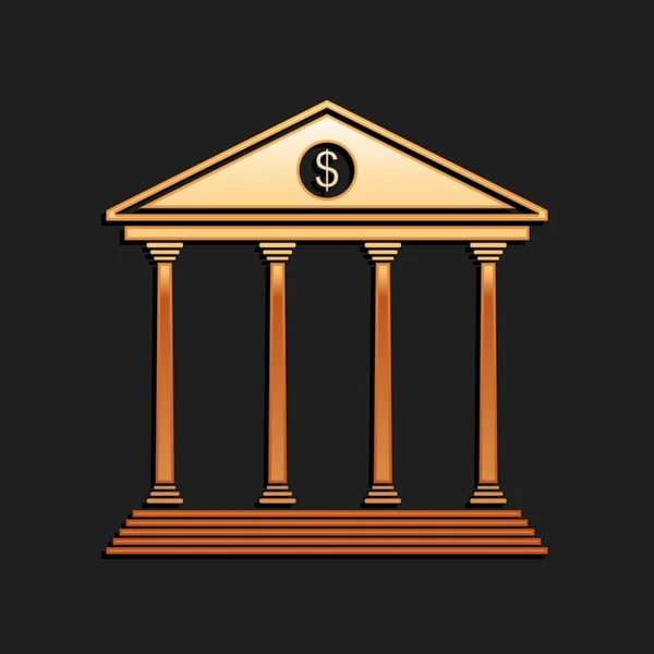Ikona Budovy Gold Bank Izolované Černém Pozadí Dlouhý Stínový Styl — Stockový vektor