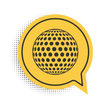 Siyah Golf simgesi beyaz arkaplanda izole edildi. Sarı konuşma balonu sembolü. Vektör.