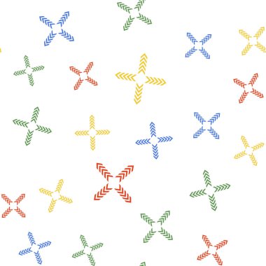 Dört yönlü renkli oklar beyaz arkaplanda izole edilmiş pürüzsüz desen. Vektör.