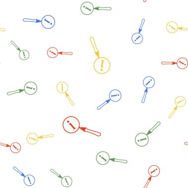 Renk büyüteç ve bilgi simgesi beyaz arkaplanda izole edilmiş kusursuz desen. Bilgi işareti ile ara. Vektör.