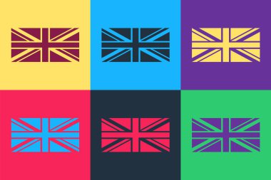 Büyük Britanya 'nın Pop Art Flag' i renkli arka planda izole edilmiş. İngiliz bayrağı. Birleşik Krallık resmi bayrak işareti. İngiliz sembolü. Vektör.