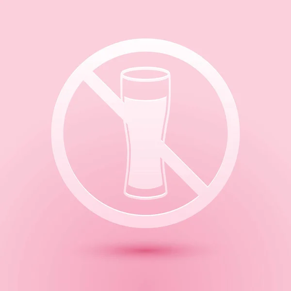 Řez Papíru Žádná Ikona Alkoholu Izolovaná Růžovém Pozadí Zákaz Alkoholických — Stockový vektor