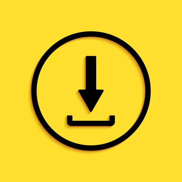 Schwarz Herunterladen Symbol Isoliert Auf Gelbem Hintergrund Upload Taste Symbol — Stockvektor