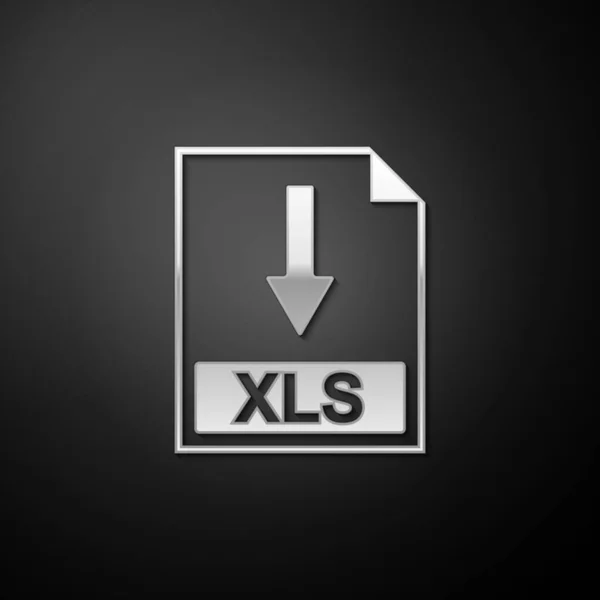 シルバーXlsファイルドキュメントアイコン ブラックの背景にあるXlsボタンアイコンをダウンロードします 長い影のスタイル ベクトル — ストックベクタ