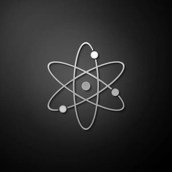 Піктограма Срібного Атома Ізольована Чорному Тлі Символ Науки Освіти Ядерної — стоковий вектор