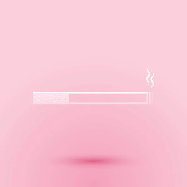 Carta Tagliata Icona Sigaretta Isolata Sfondo Rosa Segno Tabacco Simbolo — Vettoriale Stock