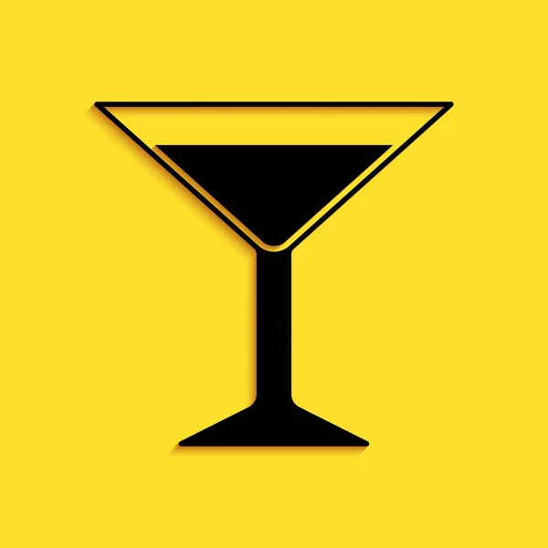 Icône Verre Martini Noir Isolé Sur Fond Jaune Icône Cocktail — Image vectorielle