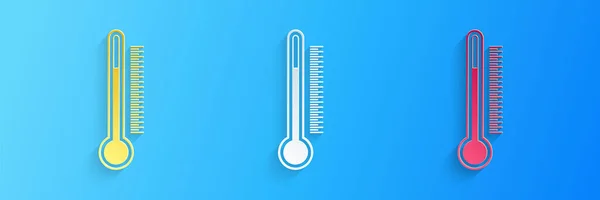 Papier Gesneden Thermometer Pictogram Geïsoleerd Blauwe Achtergrond Papierkunst Stijl Vector — Stockvector