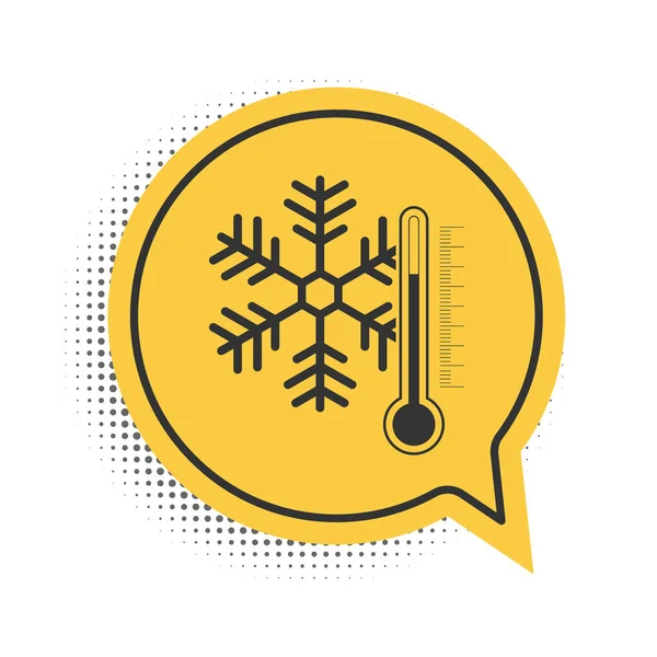 Черный Термометр Значком Снежинки Изолирован Белом Фоне Символ Жёлтой Речи — стоковый вектор