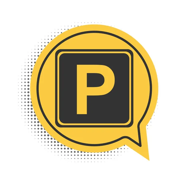 Schwarzes Parkschild Symbol Isoliert Auf Weißem Hintergrund Straßenschild Gelbes Sprechblasensymbol — Stockvektor