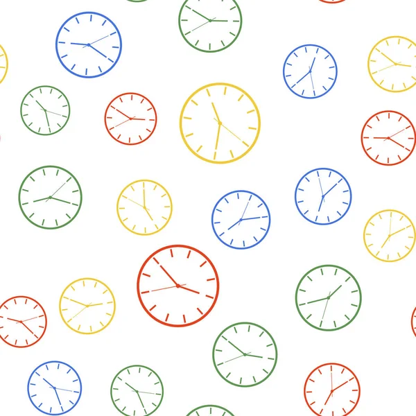 Icône Horloge Couleur Motif Isolé Sans Couture Sur Fond Blanc — Image vectorielle