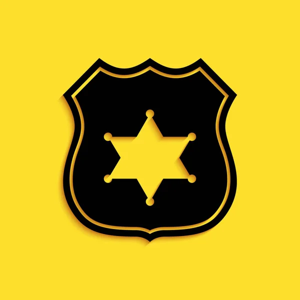 Icône Badge Police Noire Isolée Sur Fond Jaune Panneau Insigne — Image vectorielle