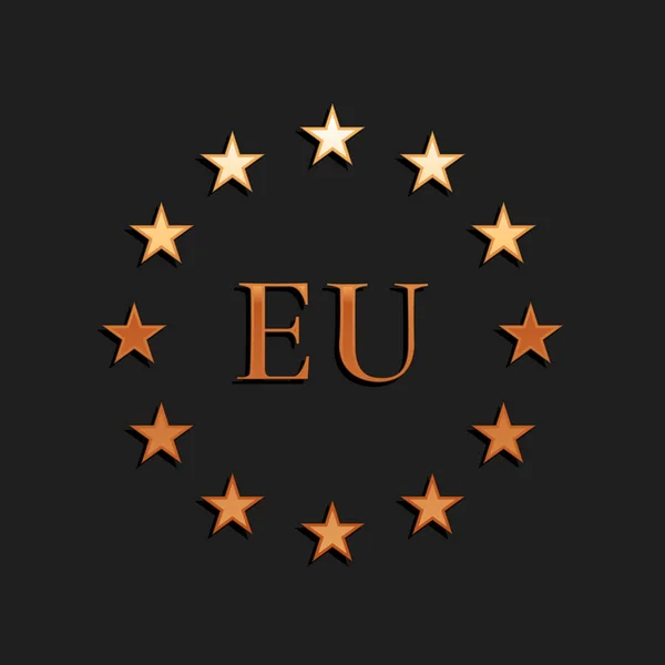 Guld Flagga Europeiska Unionens Ikon Isolerad Svart Bakgrund Cirkelsymbol Viftar — Stock vektor