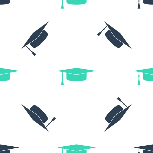 绿色毕业帽图标隔离无缝图案白色背景 有花生酱图标的毕业帽 — 图库矢量图片