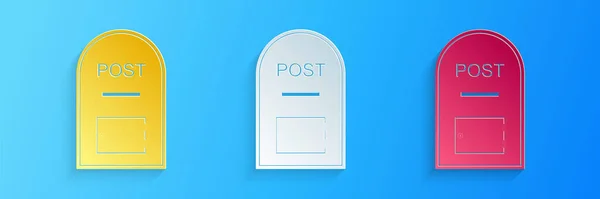 Paper Cut Mail Box Icon Post Box Icon Isolated Blue — Stock Vector