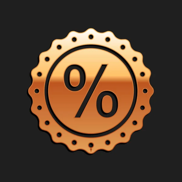 Gold Percent Symbol Discount Icon Isolated Black Background Sale Percentage — Stock Vector