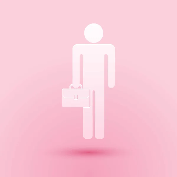 Papiergeschnittener Geschäftsmann Mit Aktentaschensymbol Auf Rosa Hintergrund Papierkunst Vektor — Stockvektor