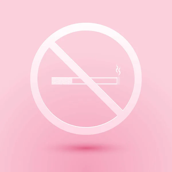 Papier Gesneden Smoking Pictogram Geïsoleerd Roze Achtergrond Sigarettensymbool Papierkunst Stijl — Stockvector