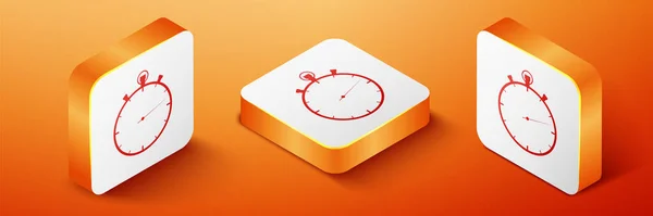 Izometrikus Stopwatch Ikon Elszigetelt Narancssárga Alapon Időzítő Jel Narancssárga Négyzet — Stock Vector