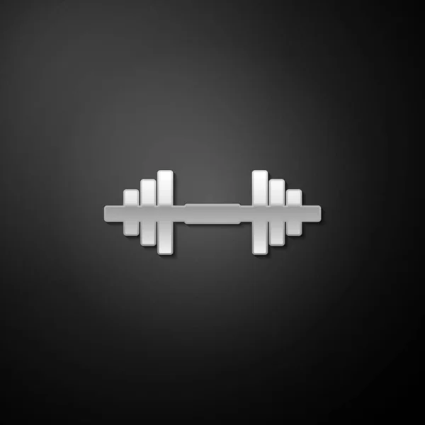 Icono Silver Dumbbell Aislado Sobre Fondo Negro Icono Levantamiento Muscular — Archivo Imágenes Vectoriales