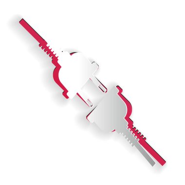 Kağıt kesiği Elektrik kablosu ve soket simgesi beyaz arka planda izole edilmiş. Kağıt sanatı tarzı. Vektör.