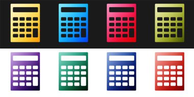 Hesap makinesi simgesini siyah ve beyaz arkaplanda izole et. Muhasebe sembolü. İş hesaplamaları matematik eğitimi ve finans. Vektör.