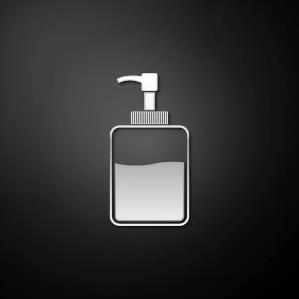 Silber Hand Desinfektionsmittel Flasche Symbol Isoliert Auf Schwarzem Hintergrund Desinfektionskonzept — Stockvektor