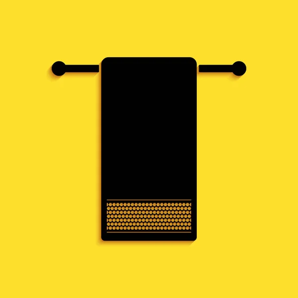 Zwarte Handdoek Een Hanger Pictogram Geïsoleerd Gele Achtergrond Badkamer Handdoek — Stockvector