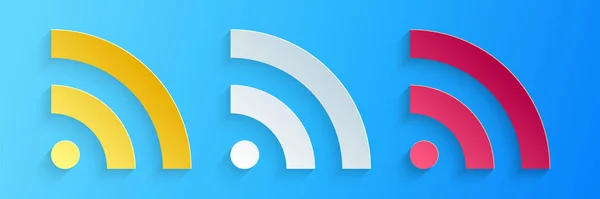 Papiergeschnittenes Rss Symbol Isoliert Auf Blauem Hintergrund Funksignal Rss Feed — Stockvektor