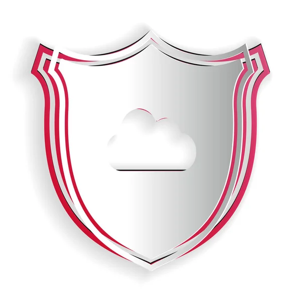 Corte Papel Icono Nube Escudo Aislado Sobre Fondo Blanco Protección — Vector de stock