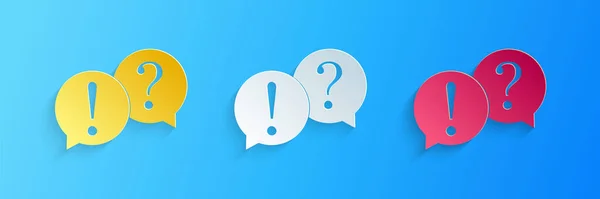 Paper Cut Speech Bubbles Question Exclamation Marks Icon Isolated Blue — Stock Vector