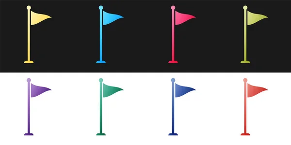 Set Golf Vlag Pictogram Geïsoleerd Zwart Wit Achtergrond Golfuitrusting Toebehoren — Stockvector