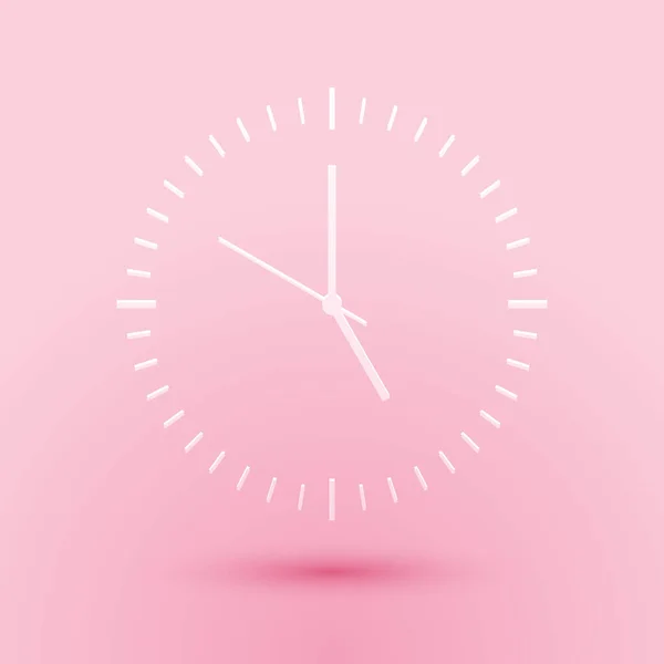 Papiergeschnittene Uhr Ikone Isoliert Auf Rosa Hintergrund Zeitzeichen Papierkunst Vektor — Stockvektor