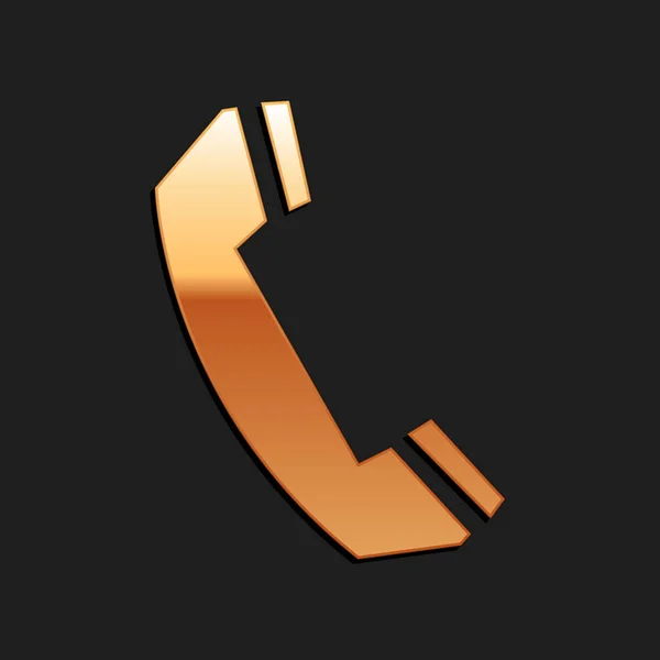Золота Піктограма Телефону Ізольована Чорному Тлі Телефонний Знак Символ Центру — стоковий вектор