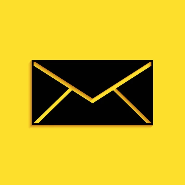 Zwarte Envelop Pictogram Geïsoleerd Gele Achtergrond Mailbericht Letter Symbool Lange — Stockvector